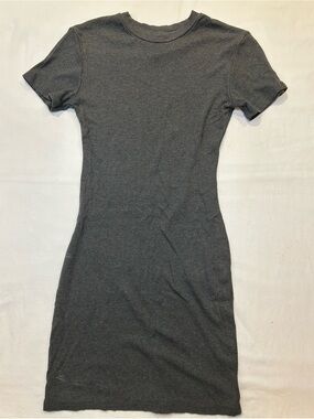 Charcoal Ribbed Short Sleeve Bodycon Dress